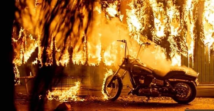 California Wildfire motorcycle Burning