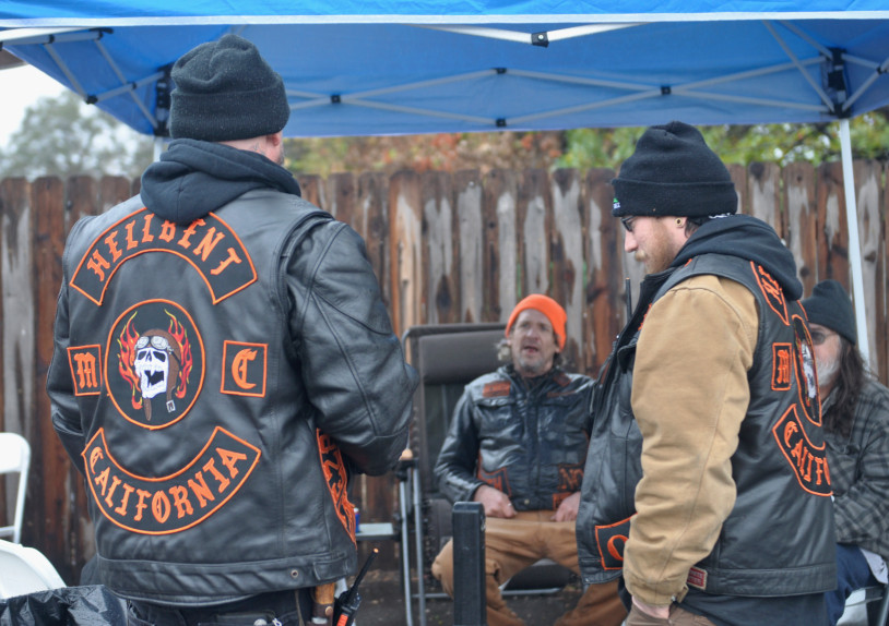Hellbent bikers provide security to Camp Fire evacuees at Chico church. Video Enclosed